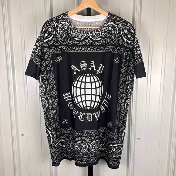 ASAP Rocky Worldwide Black Bandana Paisley 2010s Cloud Rap XL Tee - Picture 2 of 4